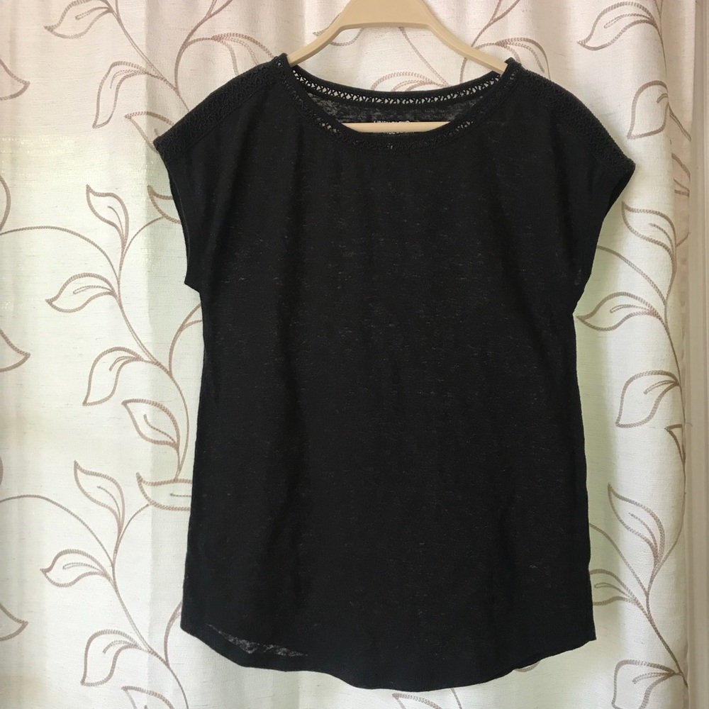 Black Linen Crocheted Top